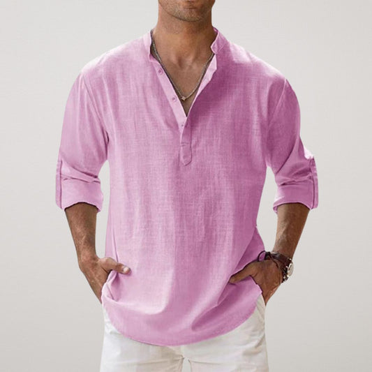 CAMISA HENLEY DE ALGODON CON EFECTO DE LINO