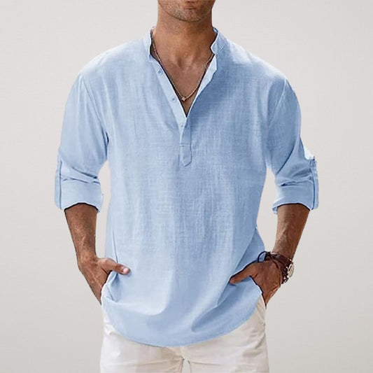 Cazel | Linen Blend Cotton Henley Shirt