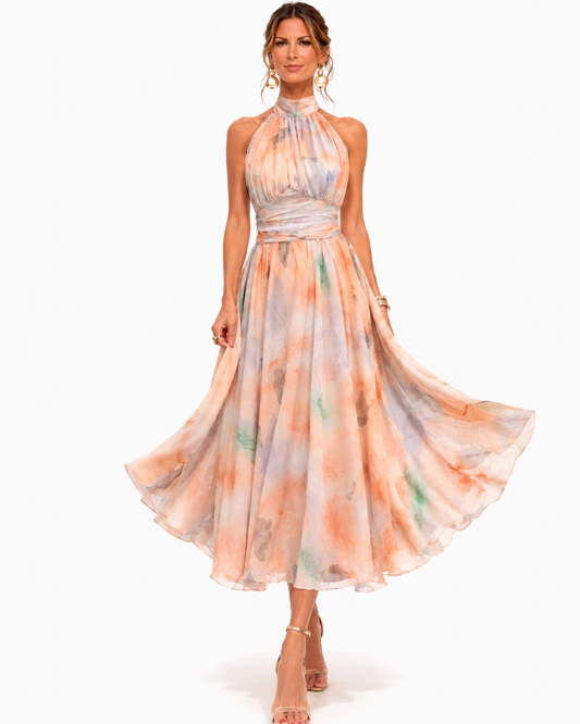 VESTIDO DE SATÉN CON ESTILO HALTER ELEGANCIA ATEMPORAL