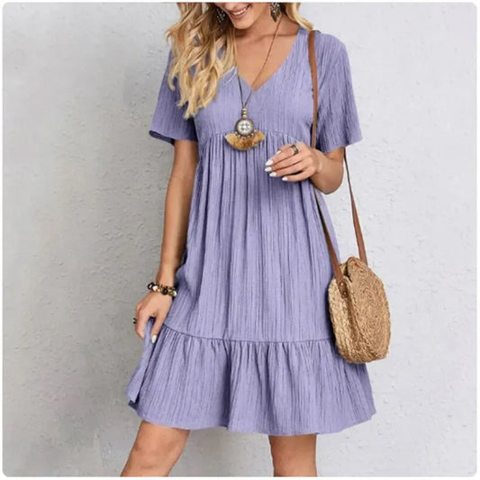 ELEGANTE VESTIDO DE VERANO DE MANGA CORTA PARA MUJER