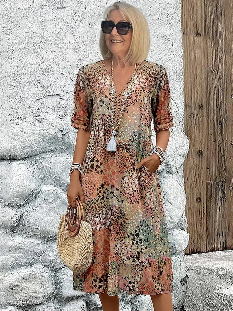 VESTIDO CLÁSICO ESTAMPADO PARA MUJER