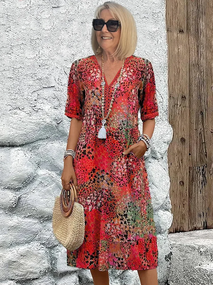 VESTIDO CLÁSICO ESTAMPADO PARA MUJER