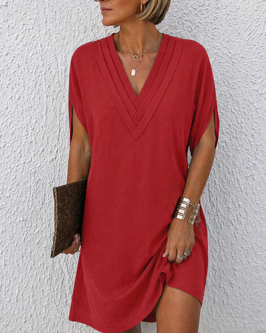 VESTIDO CRUZADO DE MUJER CON ESCOTE EN V