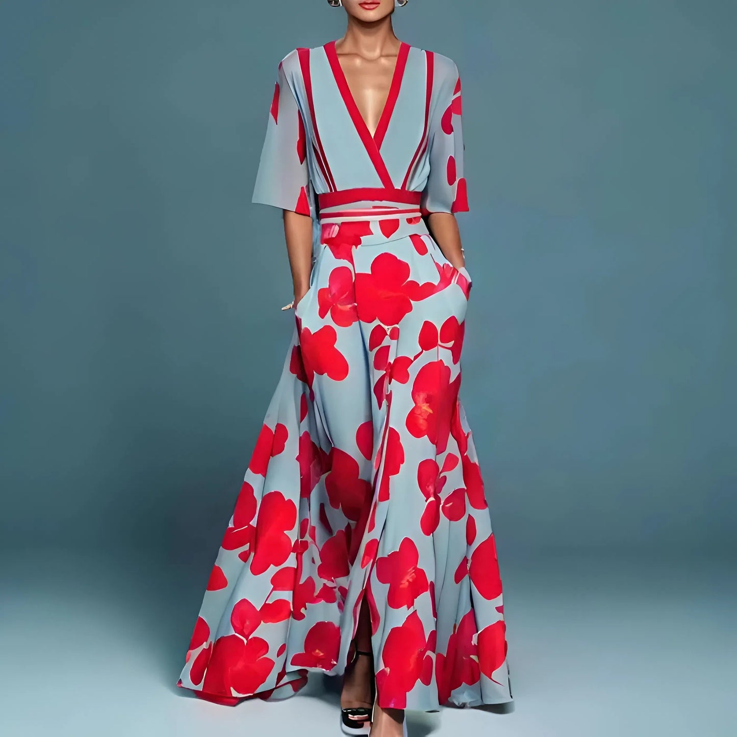 VESTIDO FLORAL DE MUJER CON ESCOTE EN V