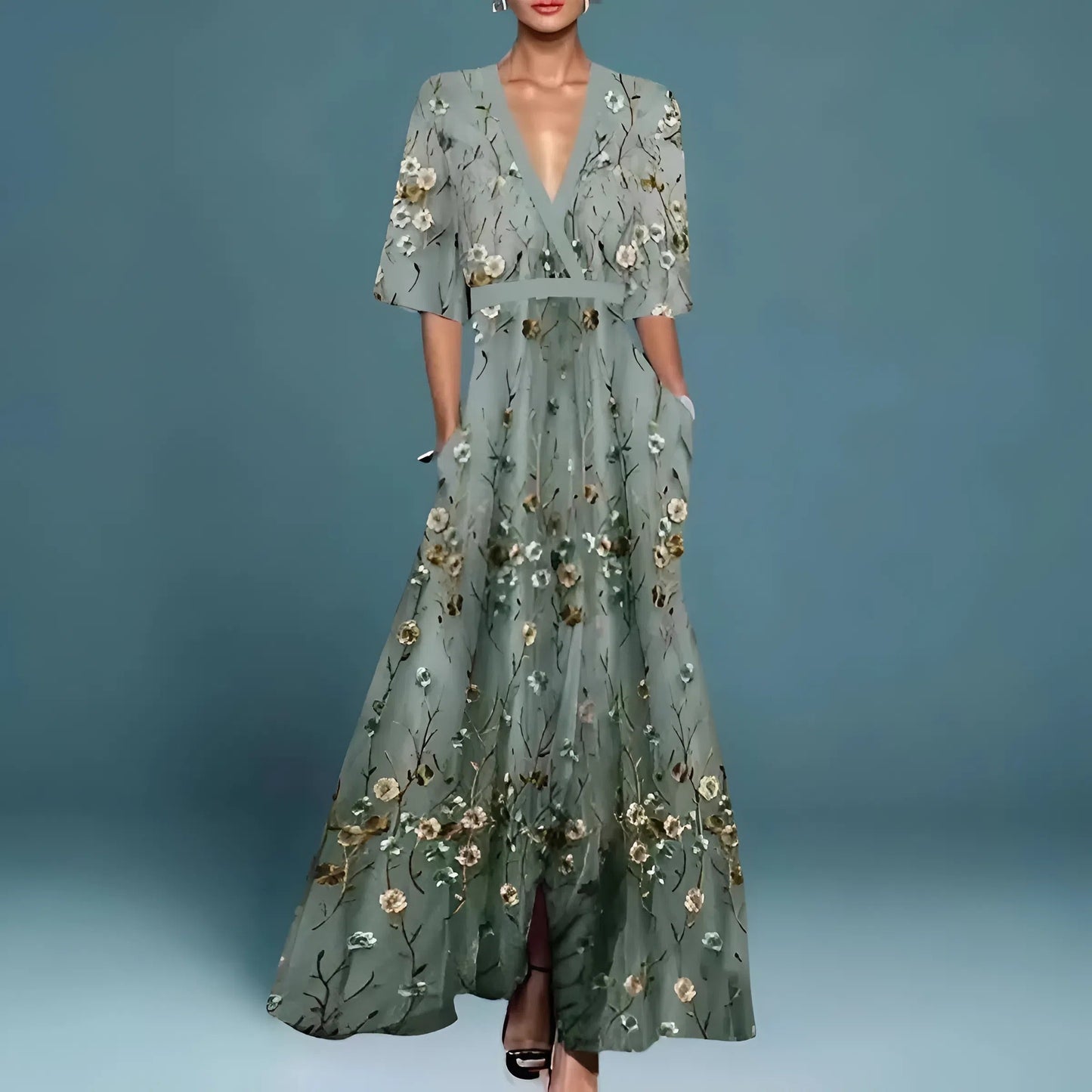 VESTIDO FLORAL DE MUJER CON ESCOTE EN V