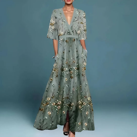 VESTIDO FLORAL DE MUJER CON ESCOTE EN V