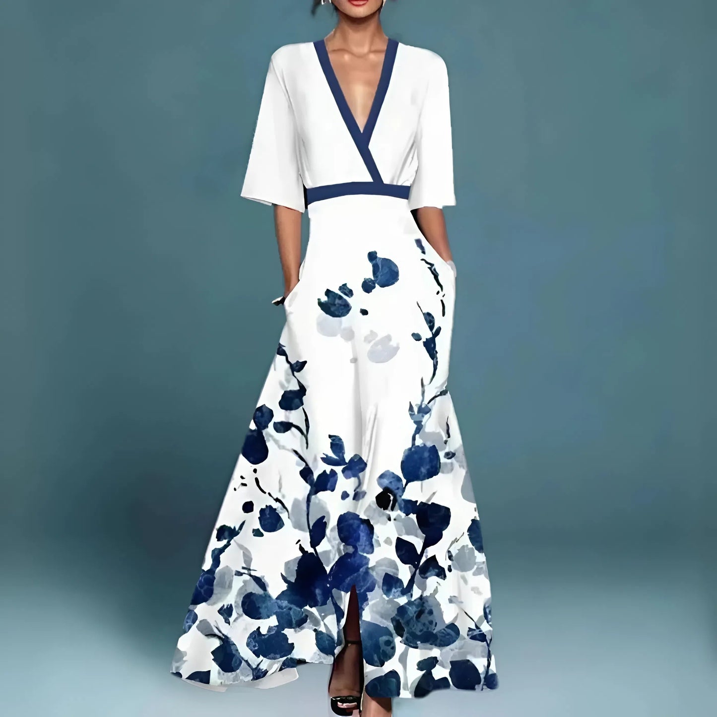 VESTIDO FLORAL DE MUJER CON ESCOTE EN V